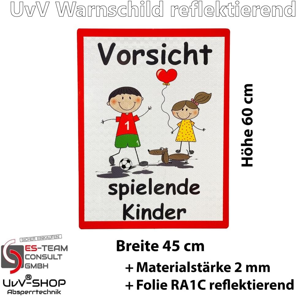 UvV Warnschild Vorsicht spielende Kinder 60 x 45 cm reflektierend - hochwertiges Alu-Dibond Schild -