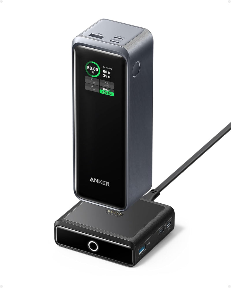 Anker Prime Power Bank, 27,650 mAh (250 W) Power Bank with 100 W Charging Station, 3-Port Power Bank