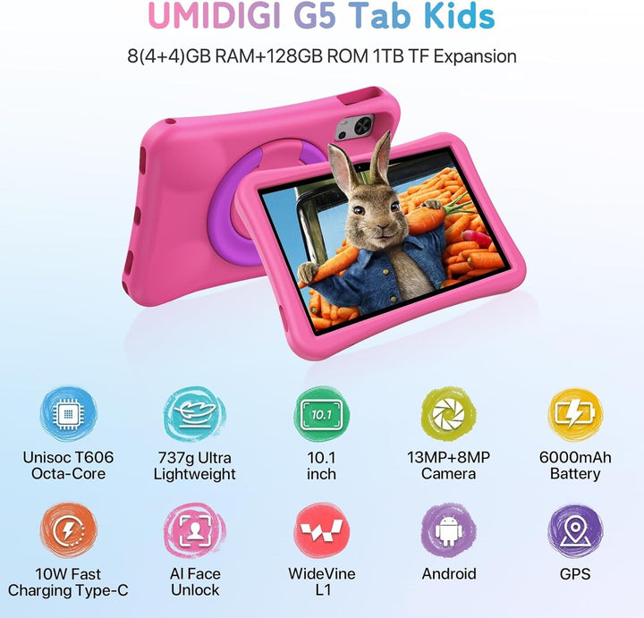 UMIDIGI G5 Kinder Tablet Elterliche Kontrolle,10.1 Zoll Tablet Android, 8(4+4) GB+128GB/1TB TF, Octa