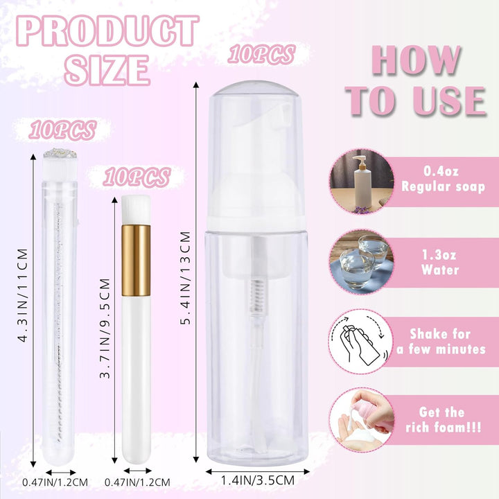 50PCS Lash Shampoo Flaschen Bürsten Set, leere Pumpflasche, Reinigungsbürste, Wimpernverlängerungsro