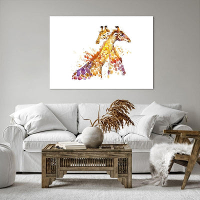 Bilder auf Leinwand 100x70cm Leinwandbild Giraffen Tiere Kinder Safari Gross Wanddeko Bild Schlafzim