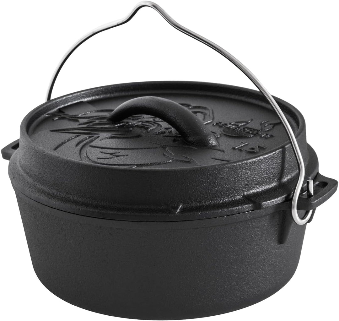 Dutch Oven Gusseisen 1,5 Liter ohne Füsse – Schmortopf, Bräter mit Deckel für Grill, Lagerfeuer, BBQ