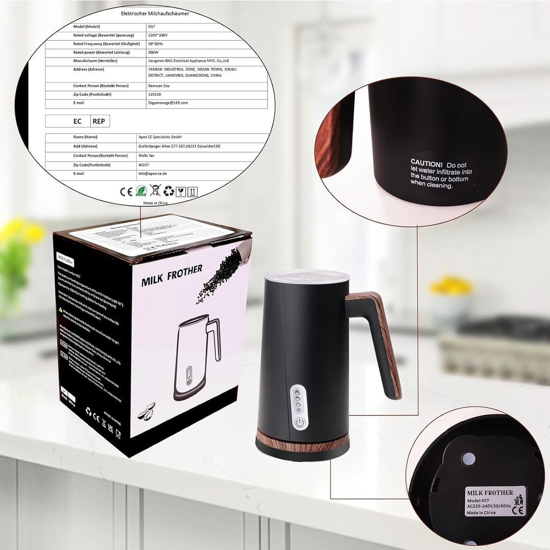 NESSGRAIM Elektrischer Milchaufschäumer 4-in-1 – Milchschäumer Elektrisch für heissen und kalten Mil