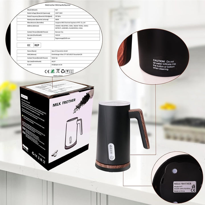 NESSGRAIM Elektrischer Milchaufschäumer 4-in-1 – Milchschäumer Elektrisch für heissen und kalten Mil