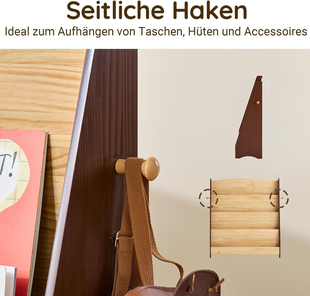 SoBuy Bücherregal Kinder Montessori Kinderregal mit 4 Ablagefächern und 2 Haken Regal Kinderzimmer S