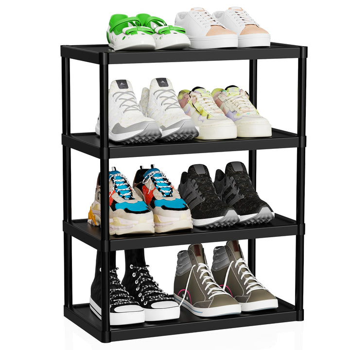 SZSHUNJ 4 Ebenen Kleines Schuhregal Schmal, Platzsparendes Vertikales Schuh Regal, Stapelbares Kunst