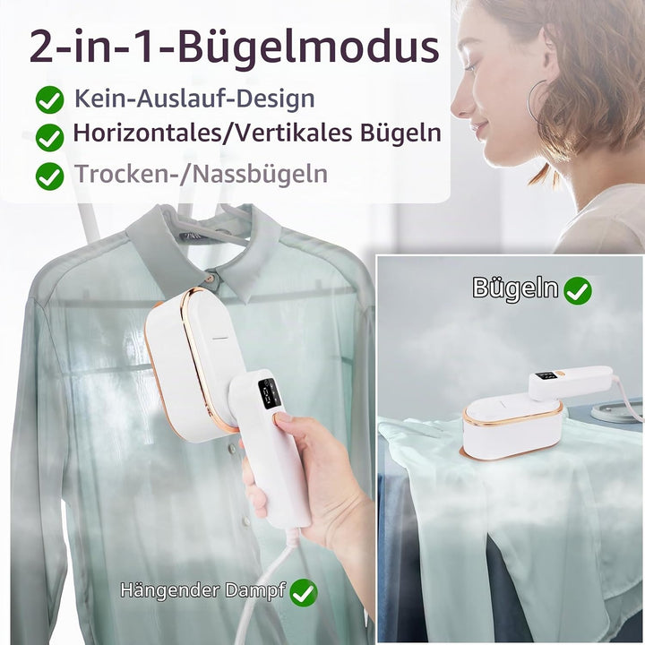 ZStarlite Dampfbügeleisen Mini mit LED-Anzeige,180°Faltbares tragbares Reisebügeleisen, Handgerät Bü