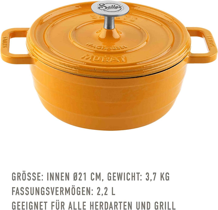 Sallys Medium Gourmet Gusseisentopf inklusiv mit Deckel, emaillierte Beschichtung, Für alle Herdarte