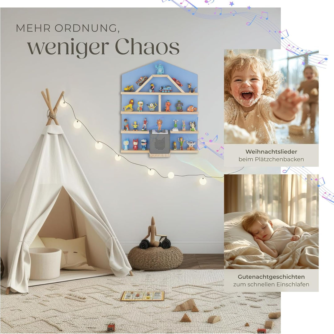 tectake® Holz Regal mit Magnetstreifen für Wand Montage, Wandregal für's Kinderzimmer, Aufbewahrung