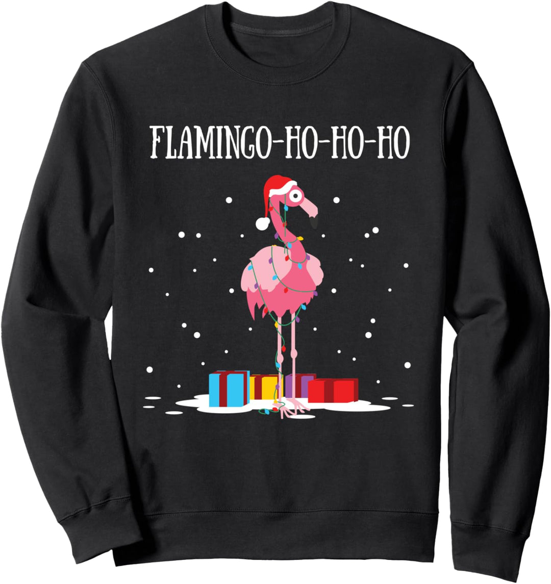 Flamingo Ho Ho Ho Pink Santa Claus Ugly Christmas Sweater Sweatshirt