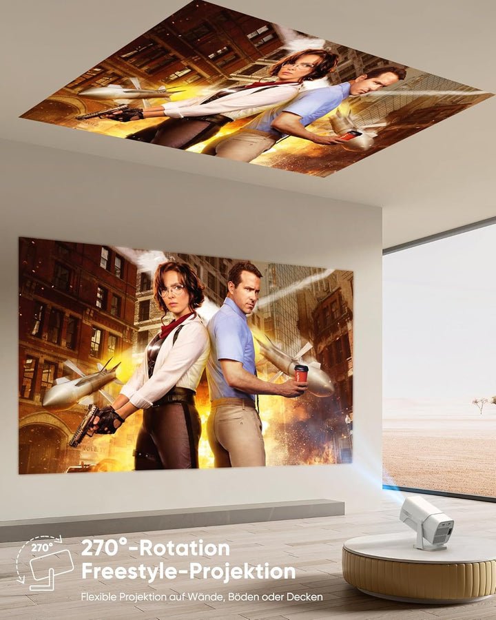 Mini Beamer Kompatibel mit Netflix 1080P Full HD, Integrierte Apps, WiFi & Bluetooth, Elektrischer F