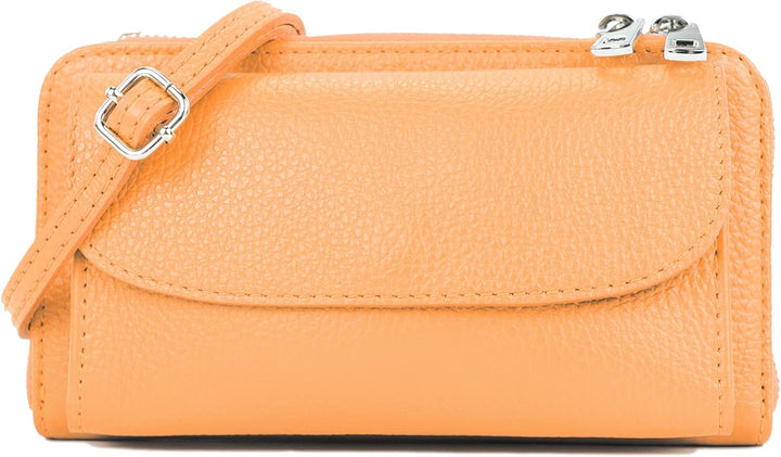 modamoda de - P05 - ital. Damen Handytasche Geldbörse Echtleder Apricot, Apricot