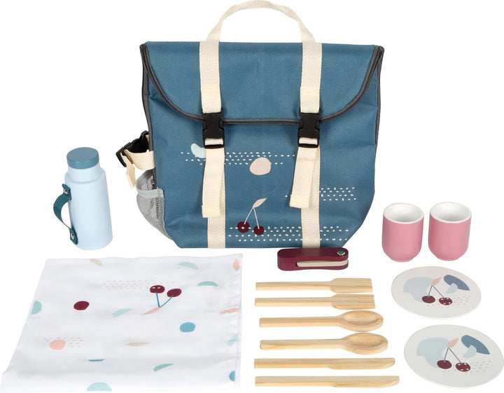 small Foot Picknickrucksack „Tasty“ aus Holz, Picknick-Spielset mit umfangreichem Zubehör, Rucksack
