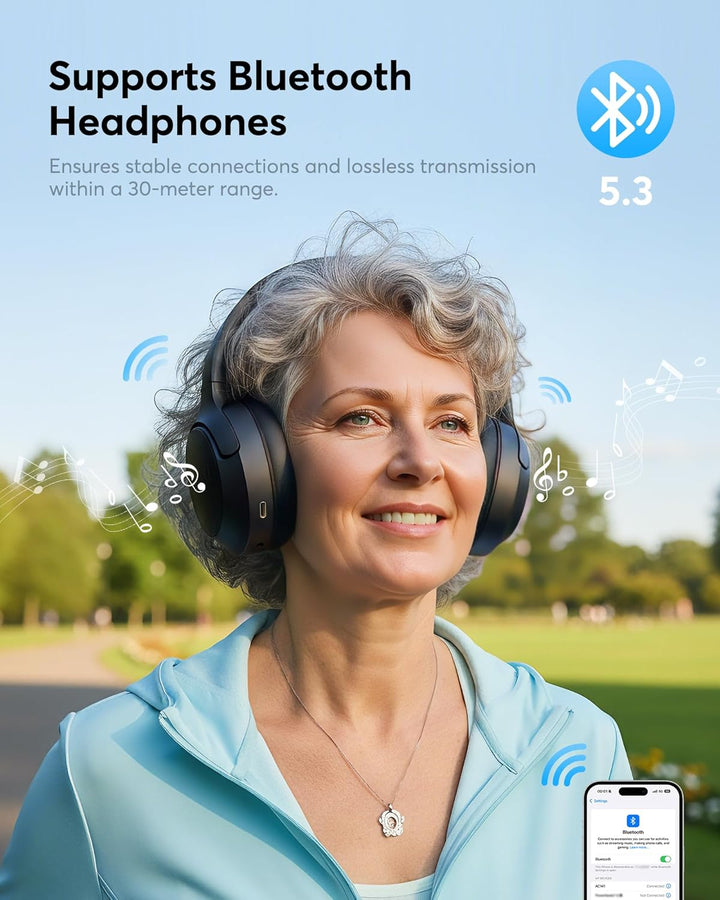 Doohoeek TV Kopfhörer Kabellos, Bluetooth 5.3 Over-Ear Headphones mit Ladestation&Digital Display, P