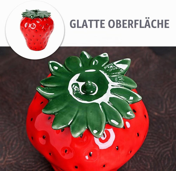 STOBAZA Keramikdose Erdbeerform 4.45X3.70X3.70In Mit Luftdichtem Deckel Frische Vorratsdose Für Tee