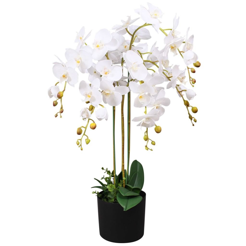 yorten Künstliche Orchidee mit Töpfen 75 cm Weiss Orchidee Kunststoff für Tischdeko Haus Balkon Büro