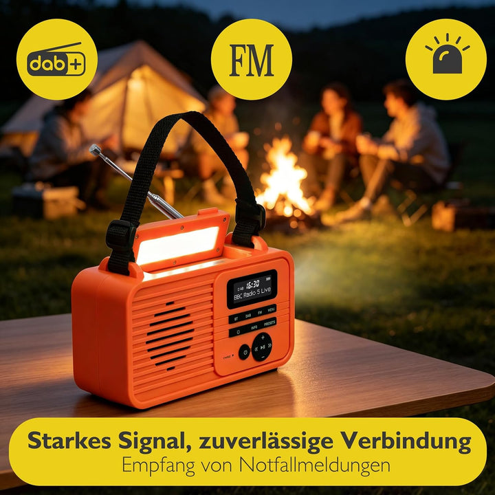 ER Pro Kurbelradio, DAB+ FM Bluetooth, Solar Notfall, Orange, Orange