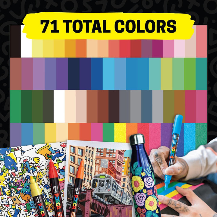uni-ball 186516 - POSCA Marker mit feiner Rundspitze, 16er Set, Grundfarben