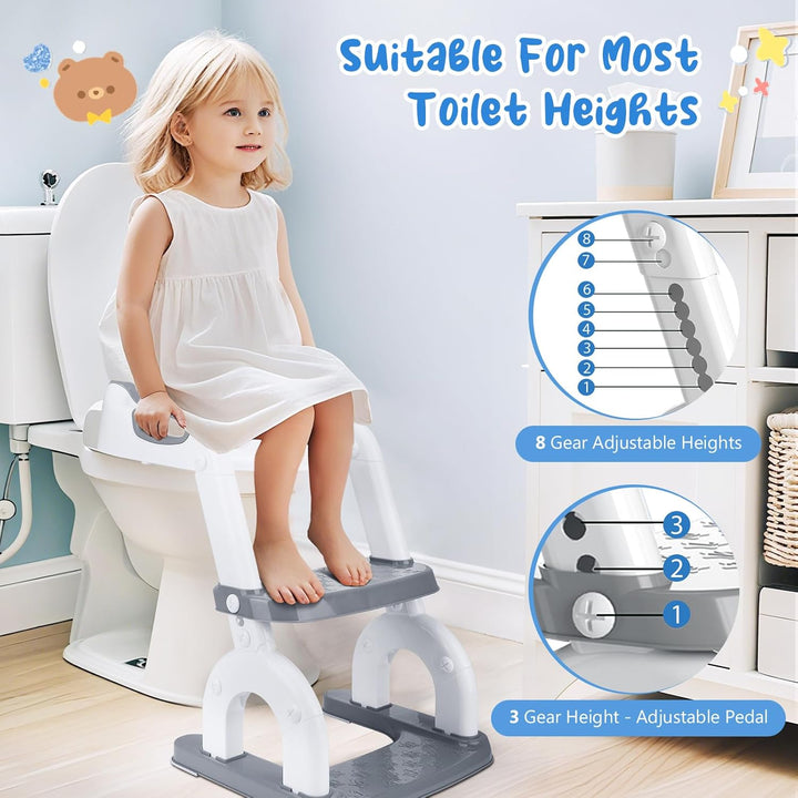 2-In-1 Toilettensitz Kinder Mit Treppe,10 Stufige Höhenverstellung,Leicht Zu Reinigen,Toilettenaufsa