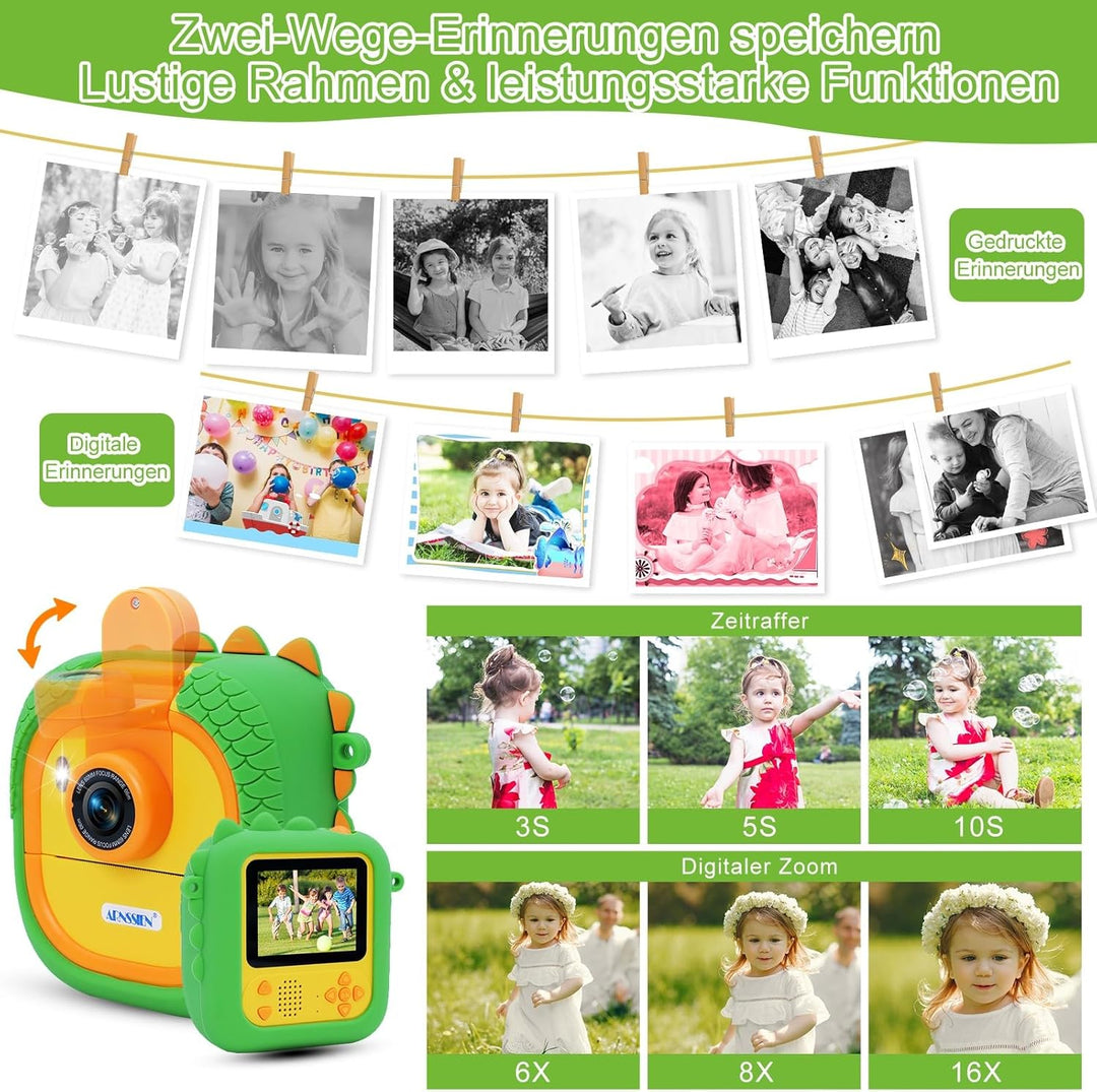 Sofortbildkamera Kinder mit 180°-Klappobjektiv, 2,4" 1080P Kinderkamera mit 3 Druckpapier, für Kinde