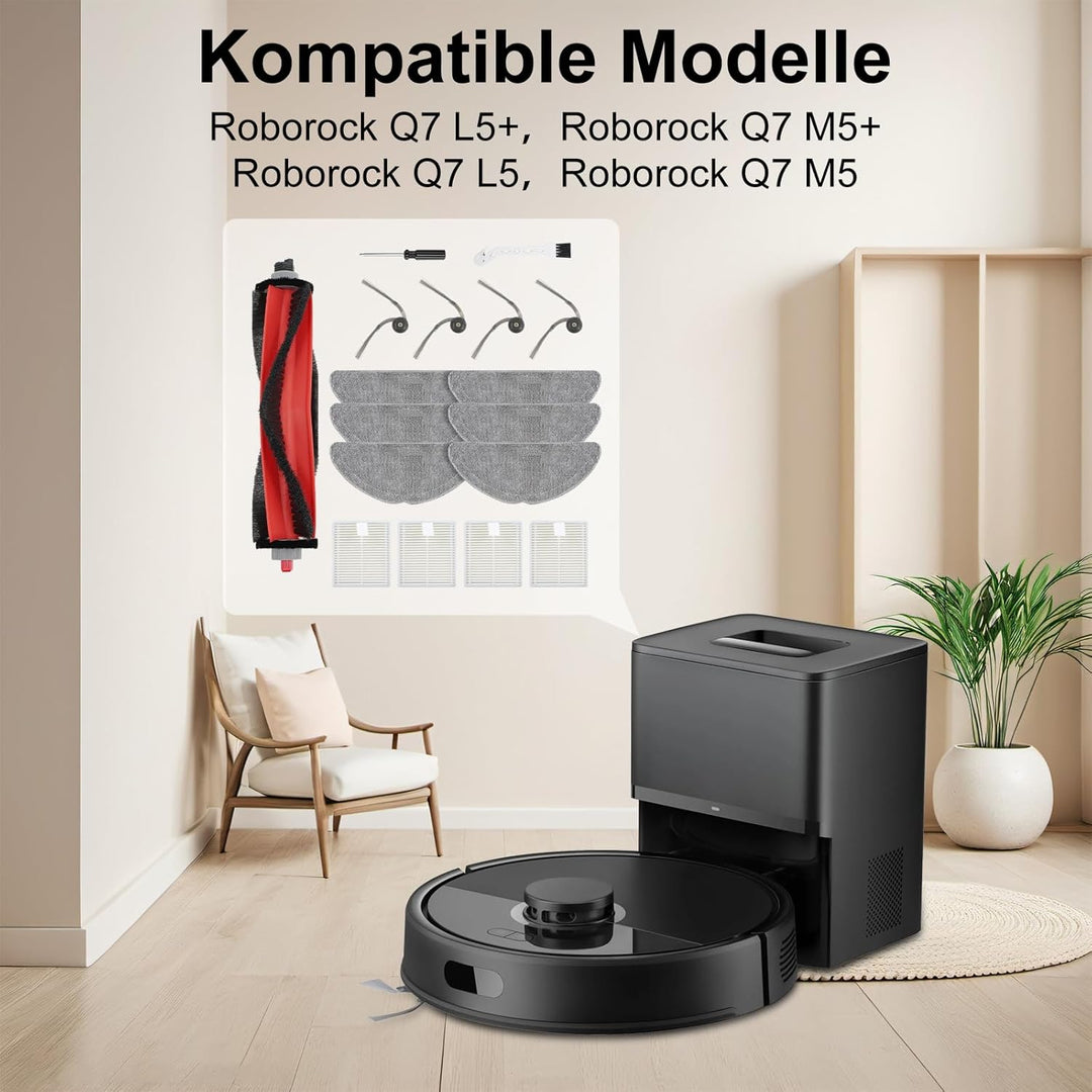 19 Stück Zubehörset für Roborock Q7 L5+, Q7 M5, Q7 M5+, Q7 L5 Saugroboter mit 1 Hauptbürsten 6 Wisch