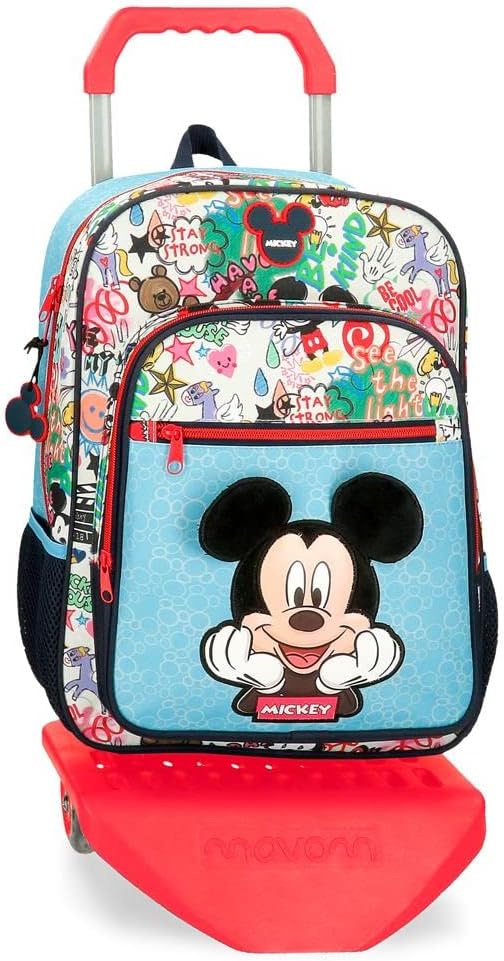 Disney Mickey Be Cool Schulrucksack mit blauem Trolley 30x38x12 cm Polyester 13.68L Rucksack 38 + Tr