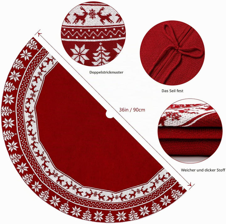 Weldomcor Weihnachtsbaum Rock 90cm Gestrickte Weihnachtsbaumdecke Pad Runde Elch Schneeflocken Gross