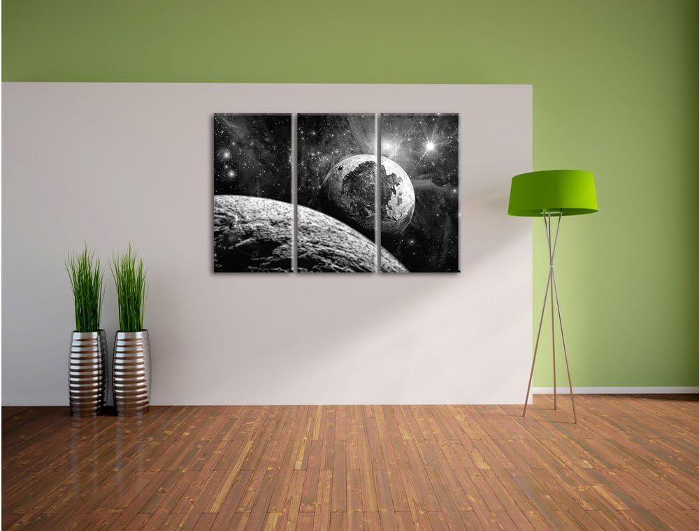 Pixxprint Alien Planeten im Weltall / 3-Teilig/Gesamtmass 120cm Leinwandbild bespannt auf Holzrahmen