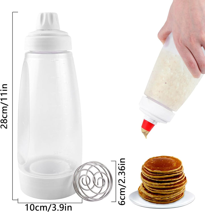 2 Stück Teigspender Quetschflasche, Pancake Mixer Bottle, Teigdosierflasche 1l, Teigflasche Pfannkuc