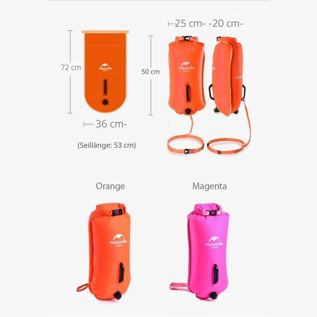 Naturehike 18L Schwimmboje Zwei Airbags Swim Boje Trockensack wasserdichte Strandtasche mit Verstell