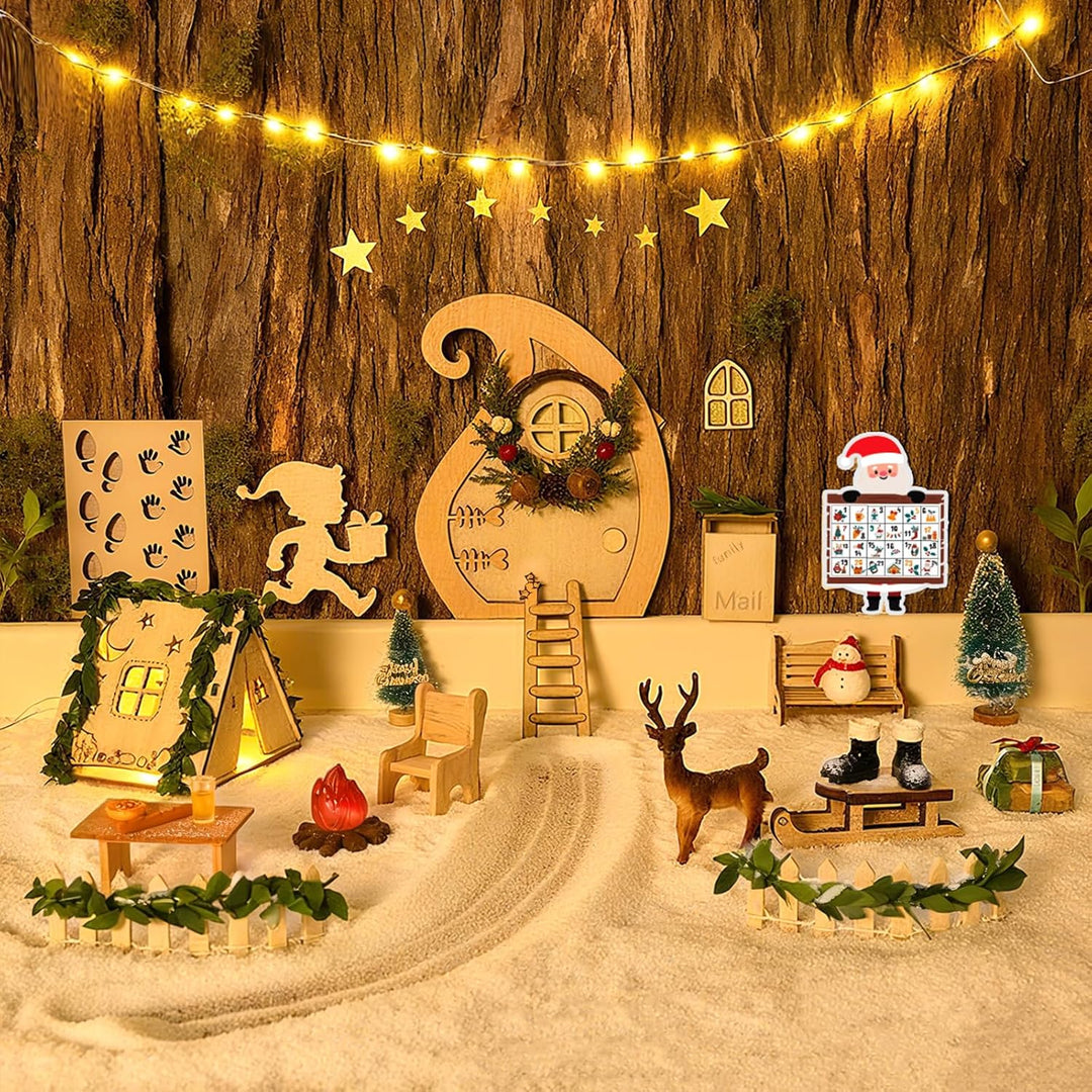 Wichteltür Set Wichtel Zubehör für Weihnachten 63 Stück, mit Zelt, Wichtel Baustelle, 12 Wichtelbrie
