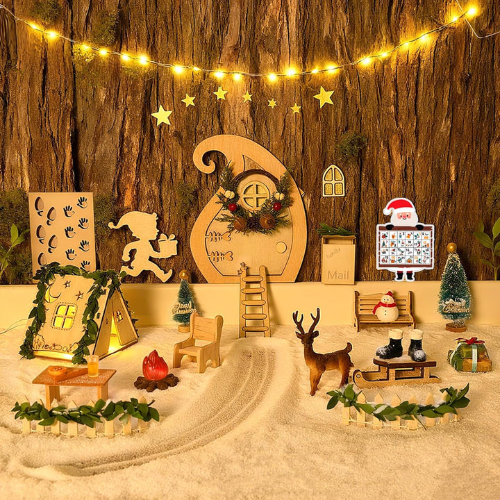 Wichteltür Set Wichtel Zubehör für Weihnachten 63 Stück, mit Zelt, Wichtel Baustelle, 12 Wichtelbrie