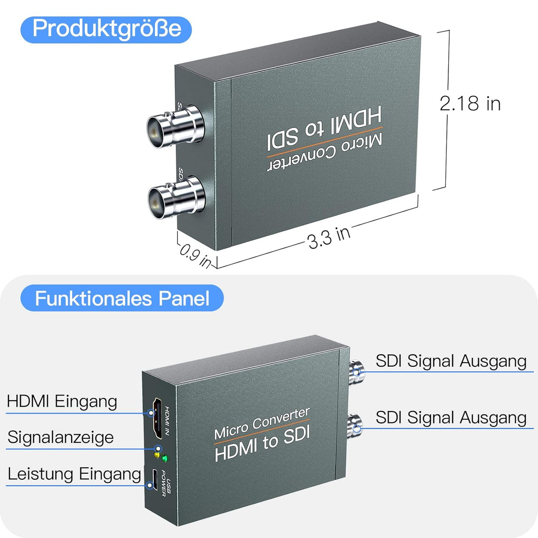 SHUITING HDMI zu SDI Konverter, HDMI auf 3G-SDI/HD-SDI, Audio Embedder 2 Wege SDI Konverter Dual SDI