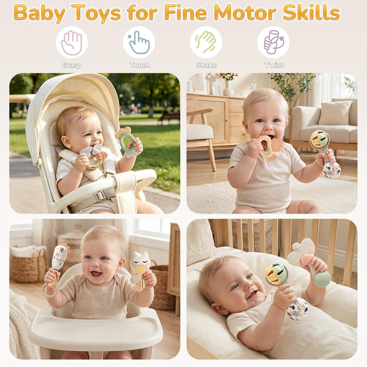 Baby Rassel Sensorik Beissring Baby Erstausstattung Neugeborene Zahnungshilfe Babyspielzeug 0-6 Mona