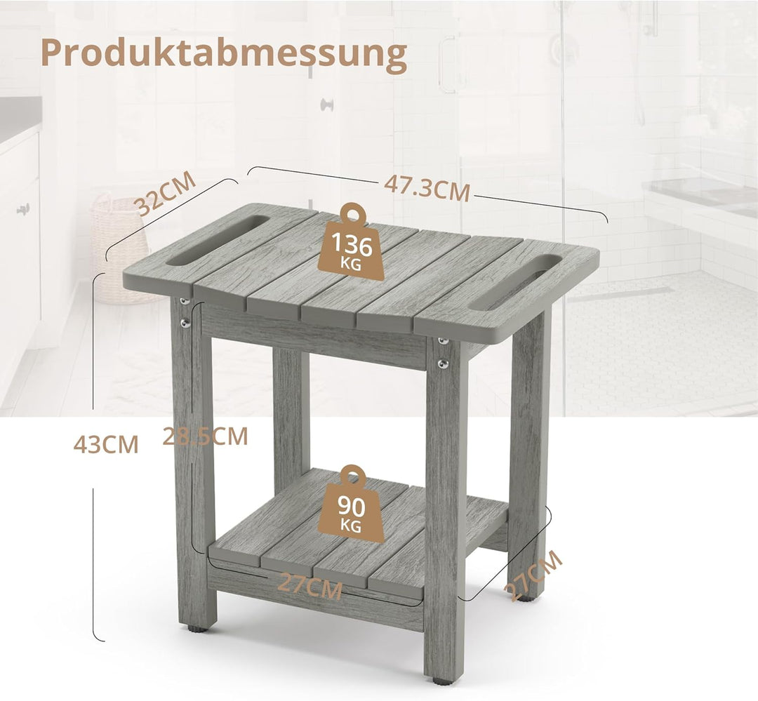 LUE BONA HDPS Duschbänke, Duschhocker zum Rasieren der Beine mit Ablage, wasserdichter Badstuhlsitz