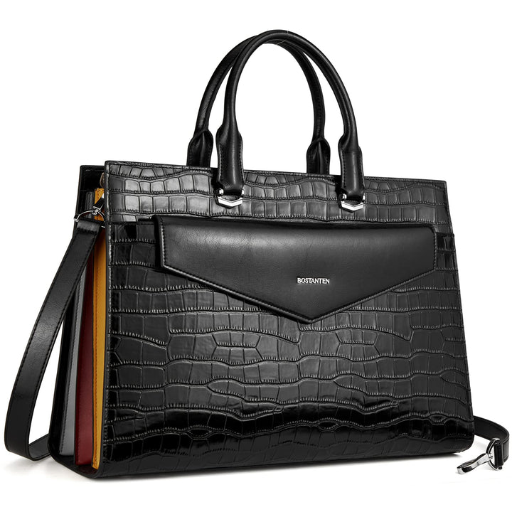 BOSTANTEN Damen Aktentaschen Leder Laptop Schultertasche 15.6 Zoll Krokodilmuster Frauen Arbeitstasc