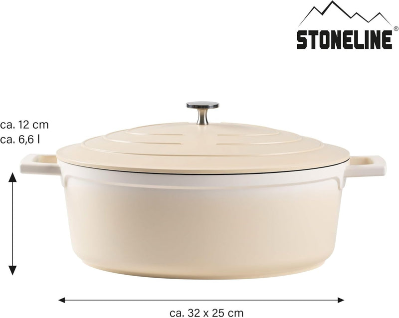 STONELINE Bräter Induktion 32 cm, 6,6 L, Bräter mit Deckel, Aluguss beschichteter Topf mit echten St