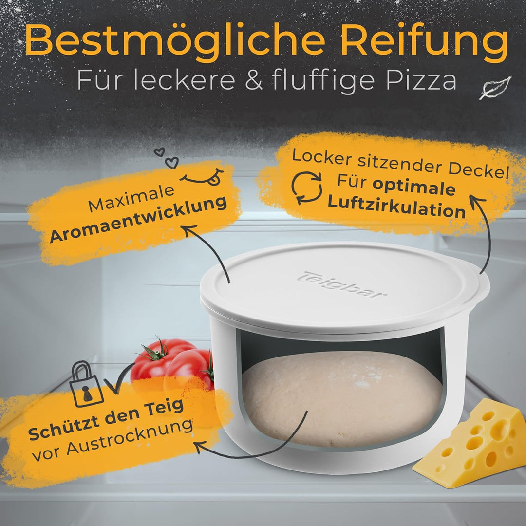 Teigbar« Pizzaballenbox mit Deckel, 4er Set - platzsparende Teigbox aus löse-leichtem Silikon - bis