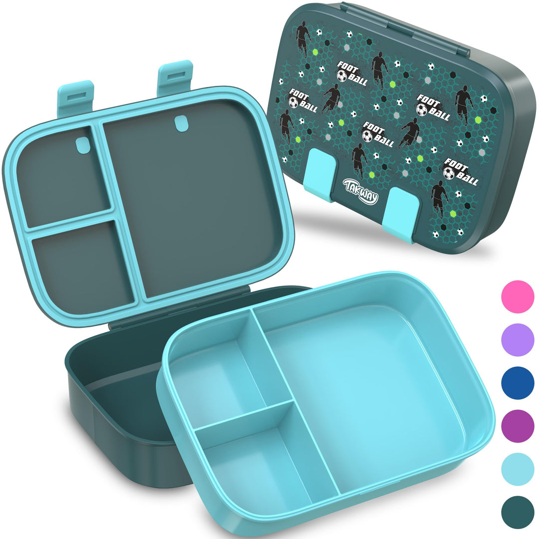 Brotdose Kinder mit Fächern - Bento Box Lunchbox BPA Frei - robust &amp; leicht zu öffnen (Fussball), Fu