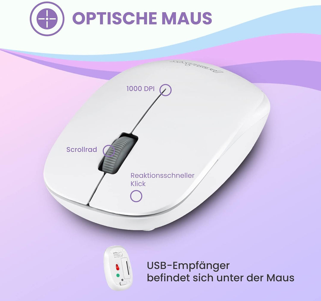 Perixx PERIDUO-712, Kabelloses Mini Tastatur und Maus Set - Minigrösse - mit Nano Receiver - 2.4Gh -