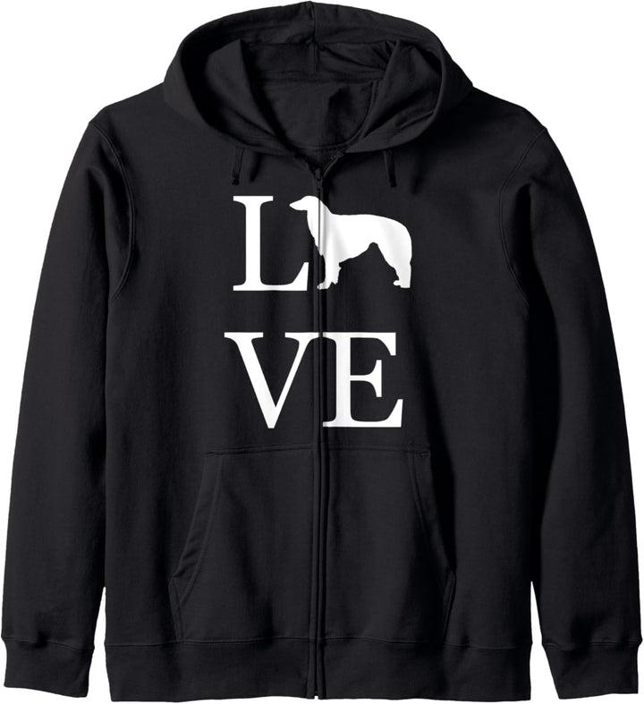 Hundebesitzer-Silhouette "I Love Borzoi", Weiss Kapuzenjacke