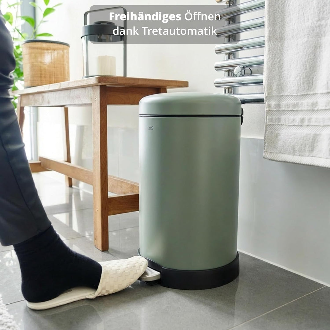 KHG Mülleimer 20 L Grün mit Softclose-Deckel & Tretfunktion - Pulverbeschichteter Metall-Abfalleimer