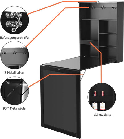 RELAX4LIFE Wandtisch klappbar, Klappschreibtisch mit Tafel & 6 Fächern, Multifunktionaler Klapptisch