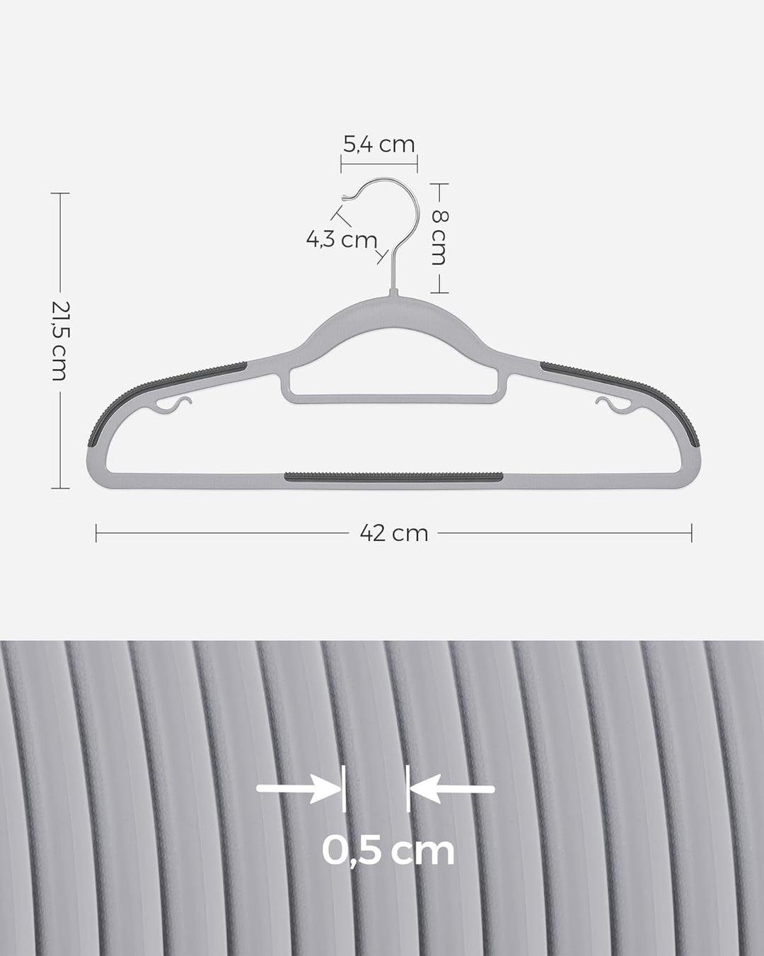 SONGMICS Kleiderbügel, 50er Set, Jackenbügel aus Kunststoff, gut belastbar, Anti-Rutsch-Design, plat