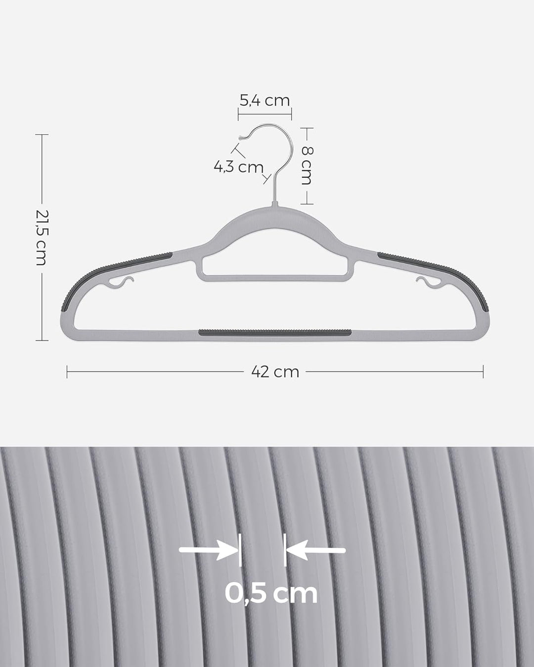 SONGMICS Kleiderbügel 30er Set, Bügel aus Kunststoff, rutschfest, platzsparend, Dicke 0,5 cm, 42 cm