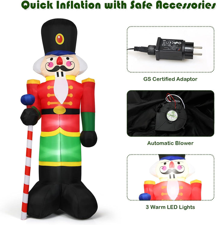 LIFEZEAL Aufblasbare Nussknacker Soldat für Weihnachten, 240cm Weihnachtsdeko mit LED-Beleuchtung, A
