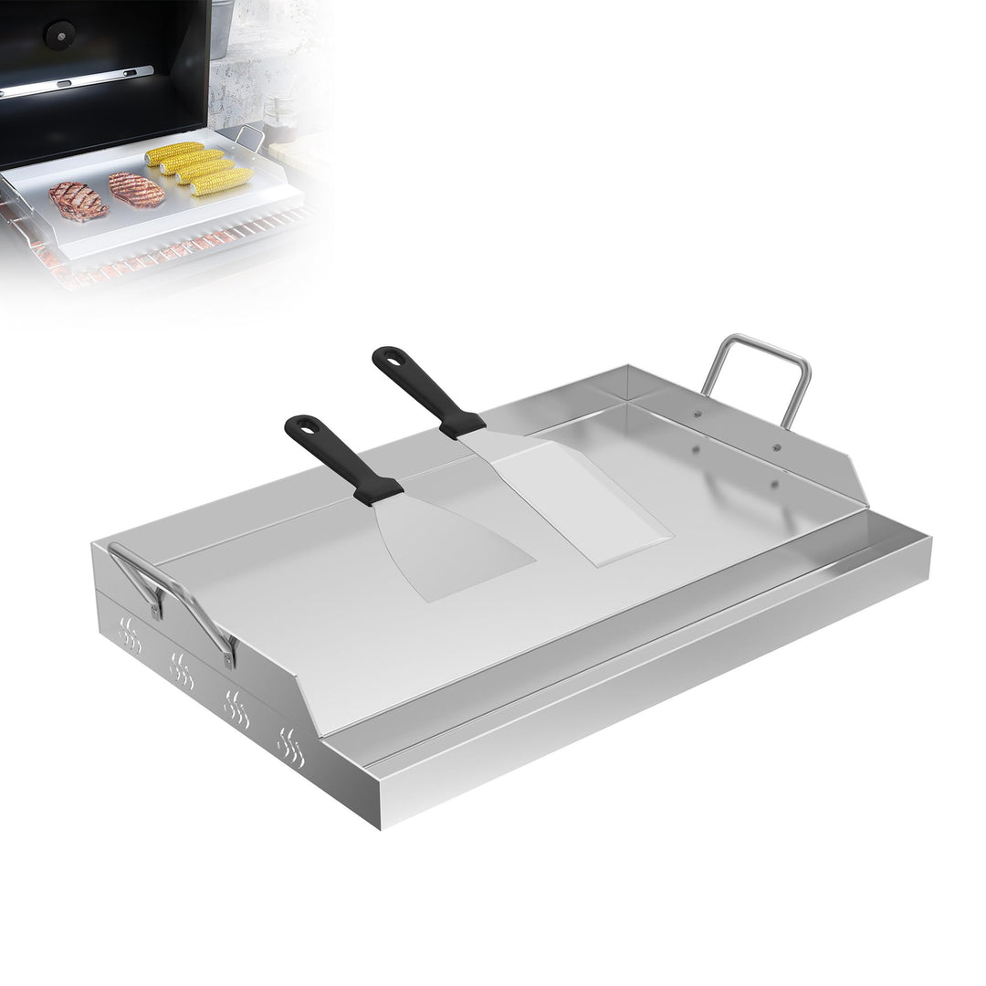 XMTECH Edelstahl Grillplatte mit Henkel, 47x32x7 cm, Gleichmässige Wärmeverteilung für Gas- und Kohl