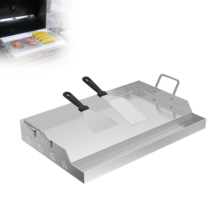XMTECH Edelstahl Grillplatte mit Henkel, 47x32x7 cm, Gleichmässige Wärmeverteilung für Gas- und Kohl