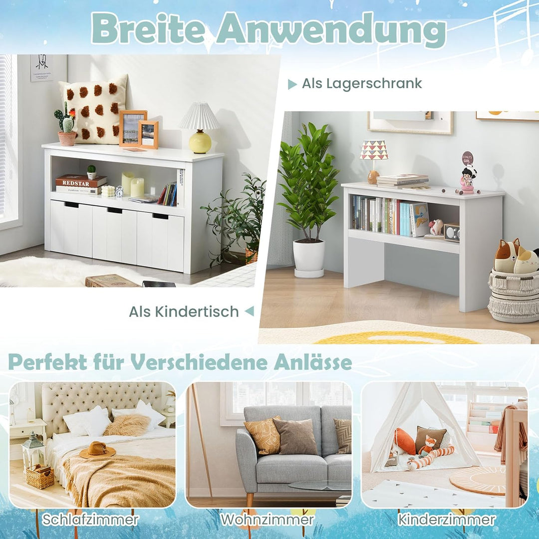 DREAMADE Kinderregal Spielzeugschrank mit 3 Schubladen auf Rollen, Spielzeugaugbewahrug für Kinder,