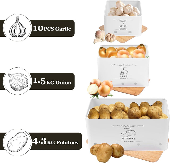 Kartoffel Aufbewahrungsbox, 3er Set Zwiebel Kartoffel Knoblauch Aufbewahrung, Kartoffelbox mit Decke